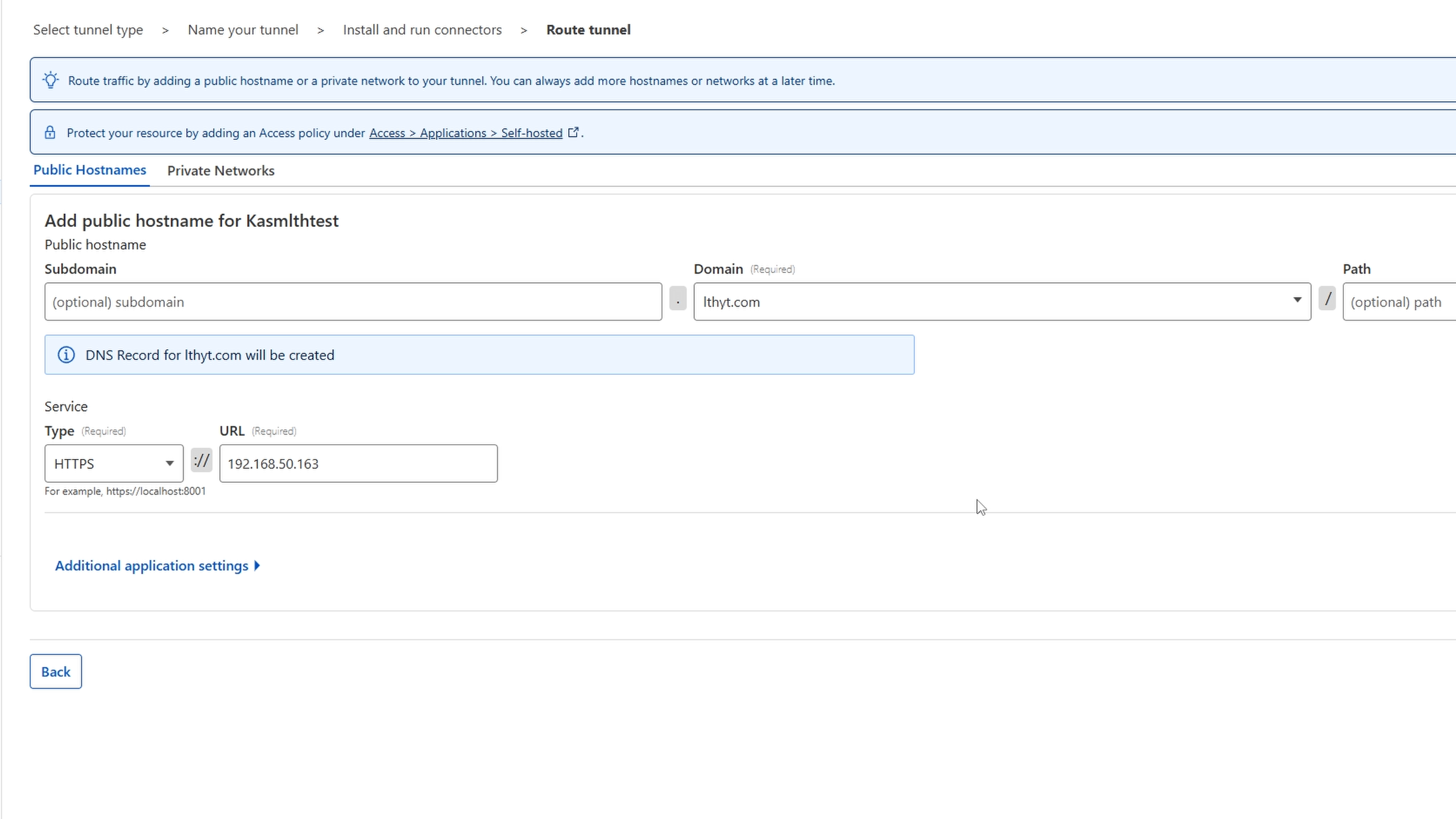 Configure service tunnel